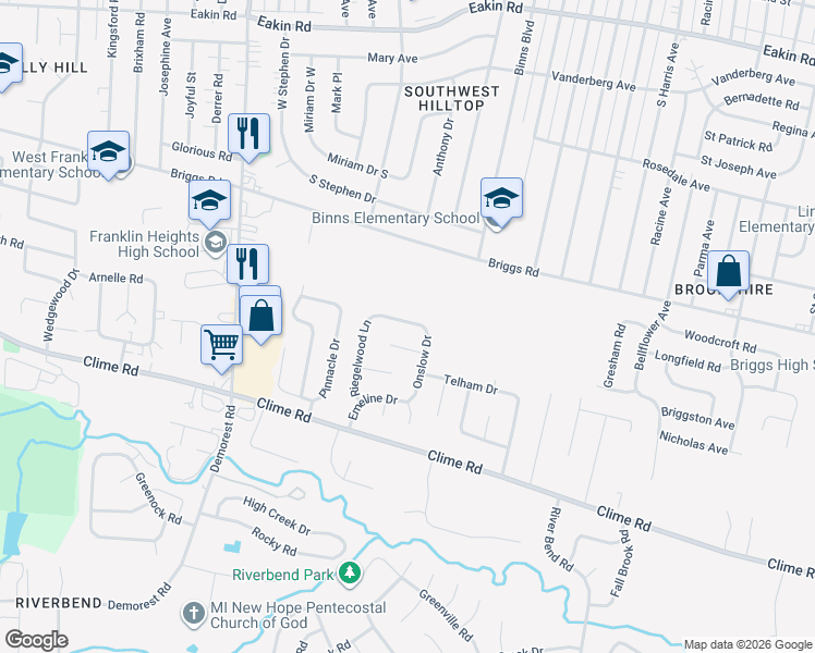 map of restaurants, bars, coffee shops, grocery stores, and more near 1174 Onslow Drive in Columbus