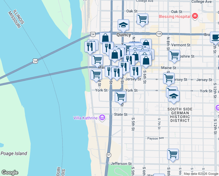 map of restaurants, bars, coffee shops, grocery stores, and more near 55 Gardner Expressway in Quincy