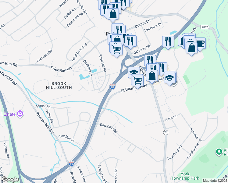 map of restaurants, bars, coffee shops, grocery stores, and more near Veterans of Foreign Wars Memorial Highway in York