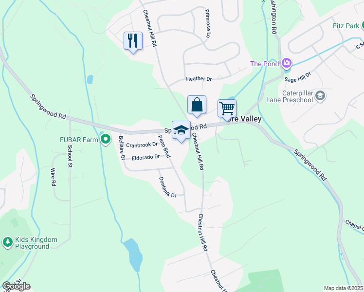 map of restaurants, bars, coffee shops, grocery stores, and more near 2620 Springwood Road in York