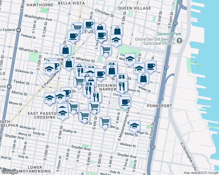 map of restaurants, bars, coffee shops, grocery stores, and more near 502 Dickinson Street in Philadelphia