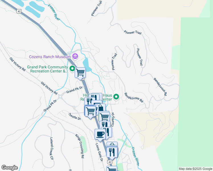 map of restaurants, bars, coffee shops, grocery stores, and more near 507 High Country Drive in Winter Park