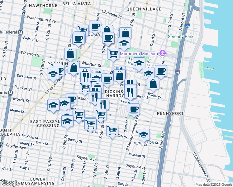 map of restaurants, bars, coffee shops, grocery stores, and more near in Philadelphia