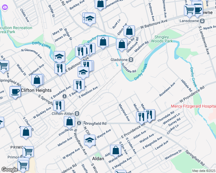 map of restaurants, bars, coffee shops, grocery stores, and more near 219 East Maryland Avenue in Aldan