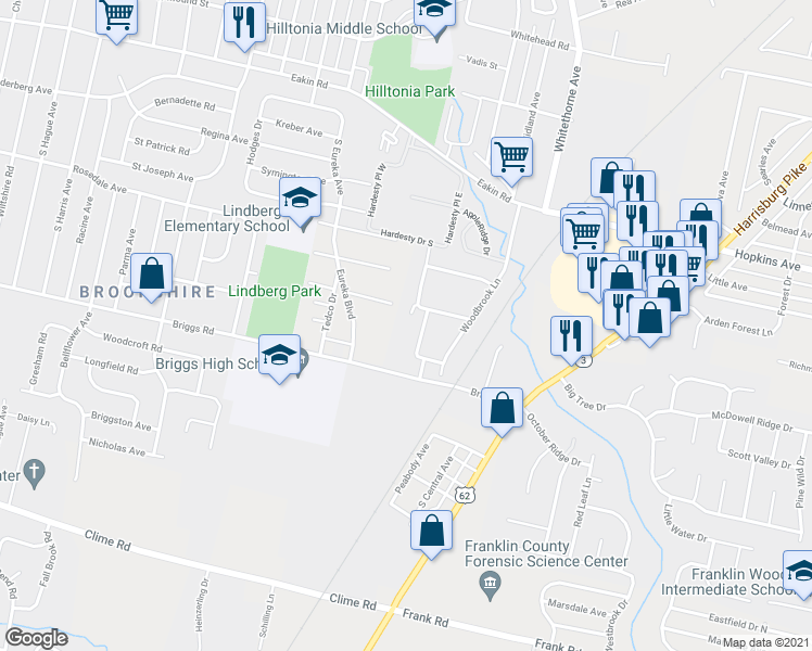map of restaurants, bars, coffee shops, grocery stores, and more near 1209 Woodbrook Court in Columbus