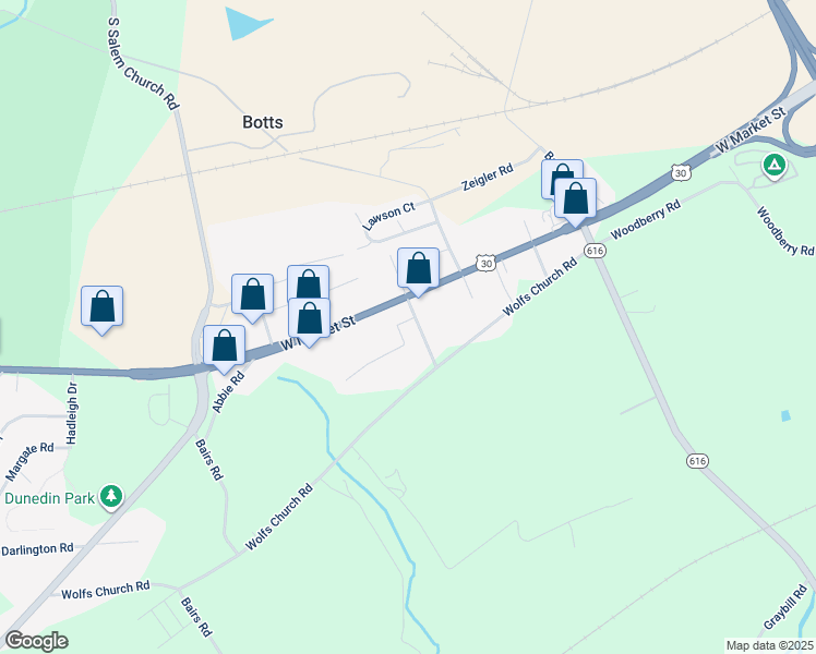 map of restaurants, bars, coffee shops, grocery stores, and more near 50 South Alwine Avenue in York