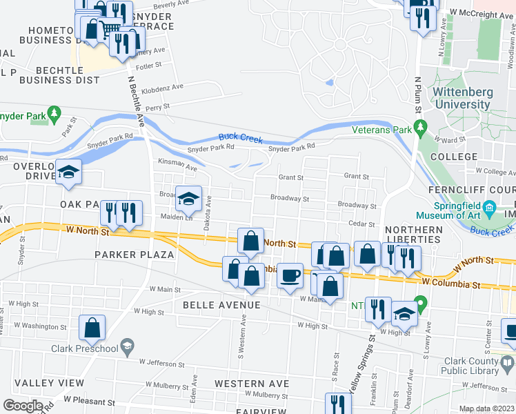 map of restaurants, bars, coffee shops, grocery stores, and more near 312 North Western Avenue in Springfield