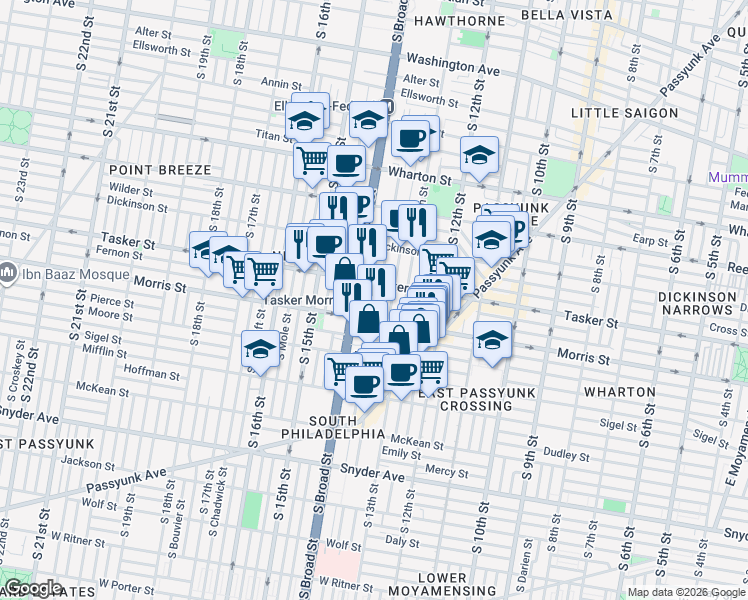 map of restaurants, bars, coffee shops, grocery stores, and more near in Philadelphia
