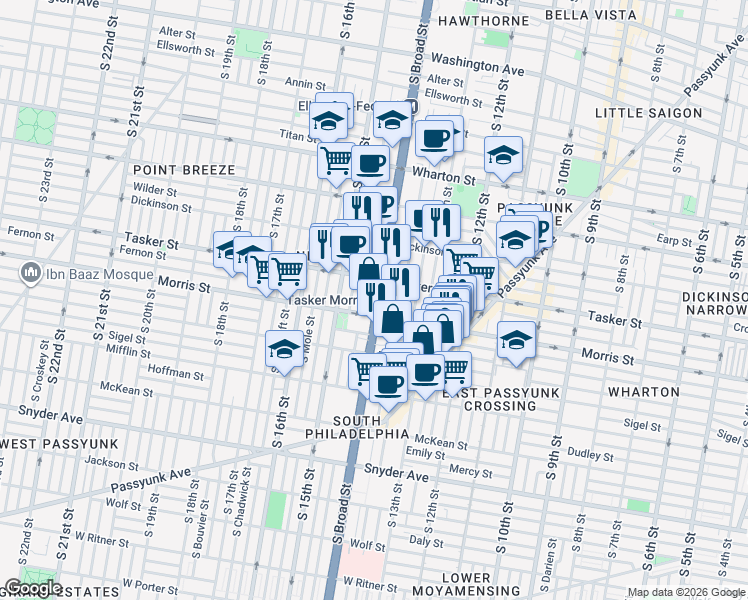 map of restaurants, bars, coffee shops, grocery stores, and more near in Philadelphia
