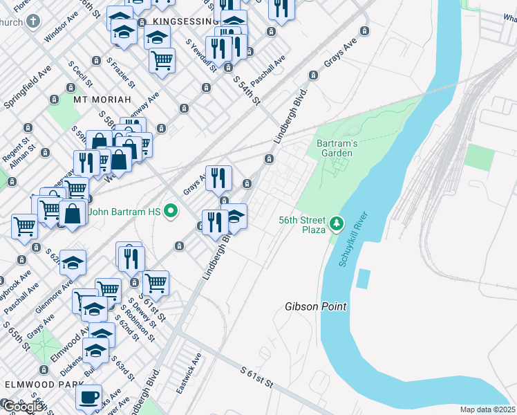 map of restaurants, bars, coffee shops, grocery stores, and more near in Philadelphia