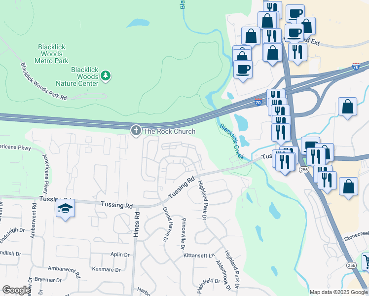 map of restaurants, bars, coffee shops, grocery stores, and more near 2505 Prendergast Place in Reynoldsburg