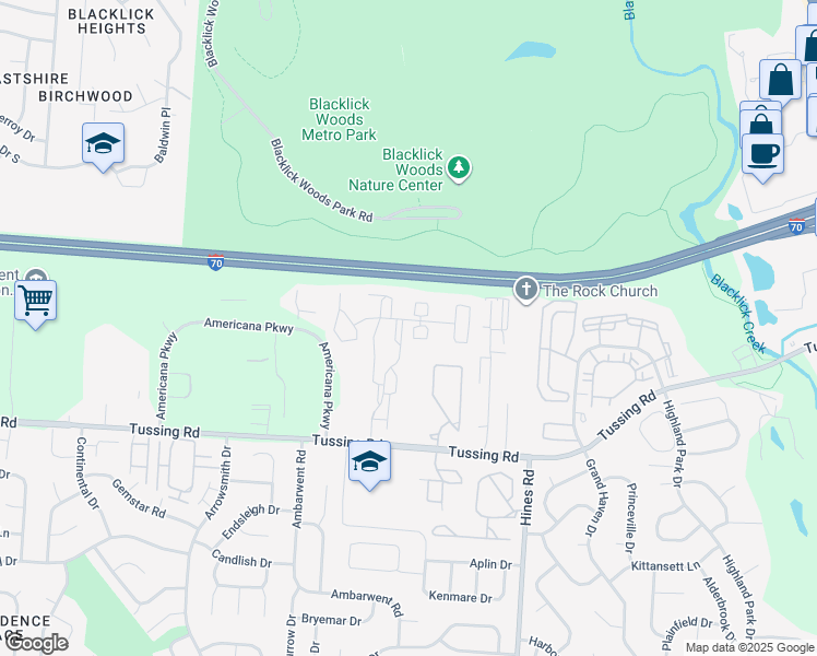 map of restaurants, bars, coffee shops, grocery stores, and more near 7211 Brooke Boulevard in Reynoldsburg