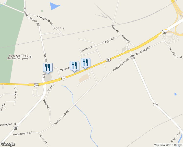 map of restaurants, bars, coffee shops, grocery stores, and more near 50 South Alwine Avenue in York