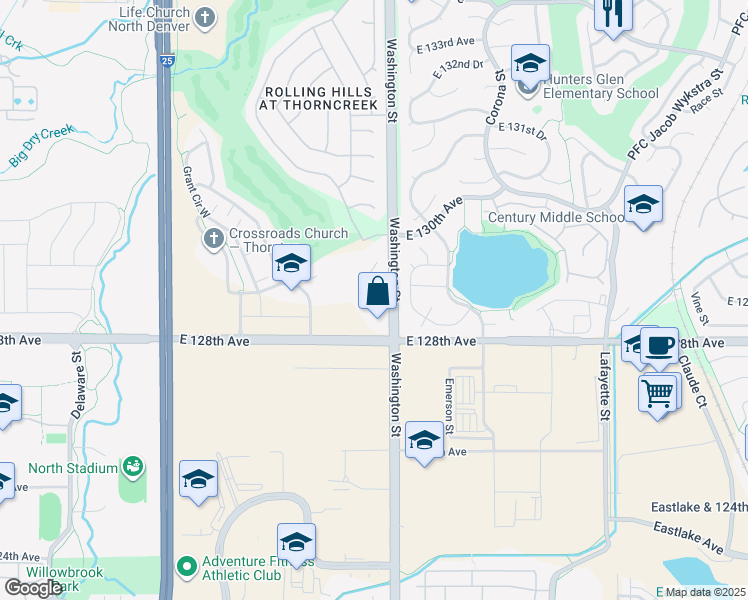 map of restaurants, bars, coffee shops, grocery stores, and more near 12929 Washington Street in Thornton