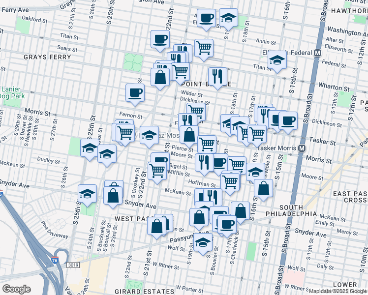 map of restaurants, bars, coffee shops, grocery stores, and more near 1714 South 20th Street in Philadelphia