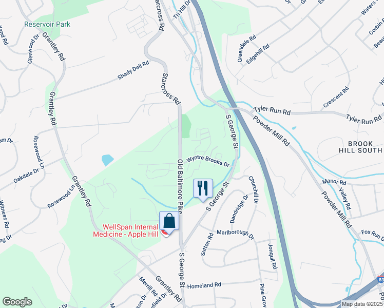 map of restaurants, bars, coffee shops, grocery stores, and more near 215 Wyntre Brooke Drive in York