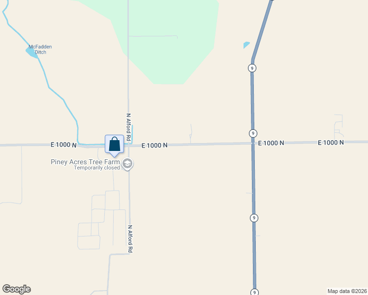 map of restaurants, bars, coffee shops, grocery stores, and more near 1505 East 1000 North in Pendleton