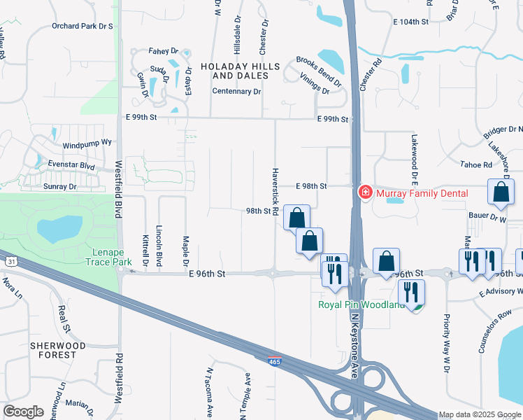 map of restaurants, bars, coffee shops, grocery stores, and more near 462 Pleasant Way West in Indianapolis