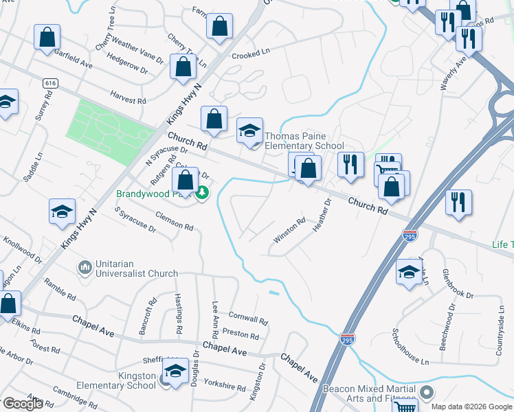 map of restaurants, bars, coffee shops, grocery stores, and more near 20 Church Road in Maple Shade
