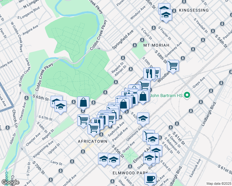 map of restaurants, bars, coffee shops, grocery stores, and more near 6140 Reinhard Street in Philadelphia