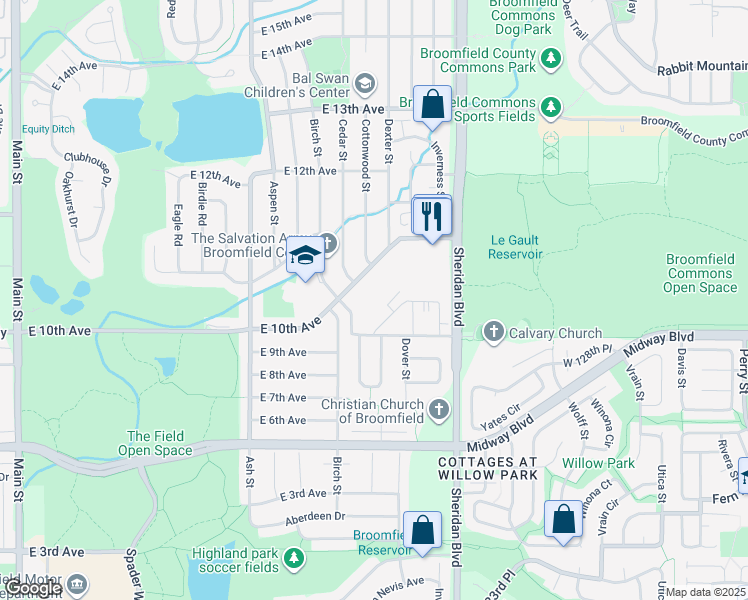 map of restaurants, bars, coffee shops, grocery stores, and more near 1000 East 10th Avenue in Broomfield