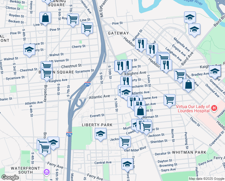 map of restaurants, bars, coffee shops, grocery stores, and more near 1400 South 10th Street in Camden