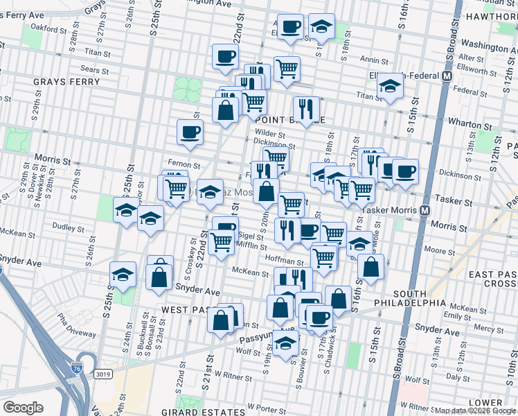 map of restaurants, bars, coffee shops, grocery stores, and more near 1714 South 20th Street in Philadelphia