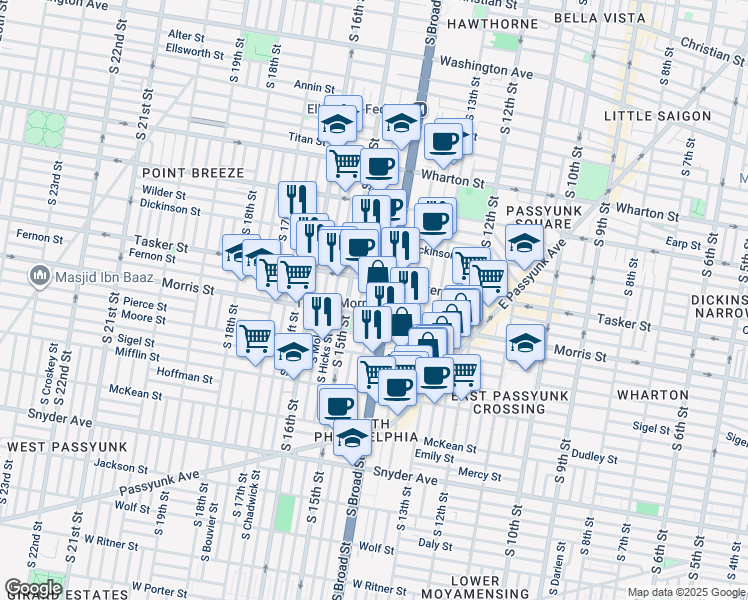 map of restaurants, bars, coffee shops, grocery stores, and more near in Philadelphia