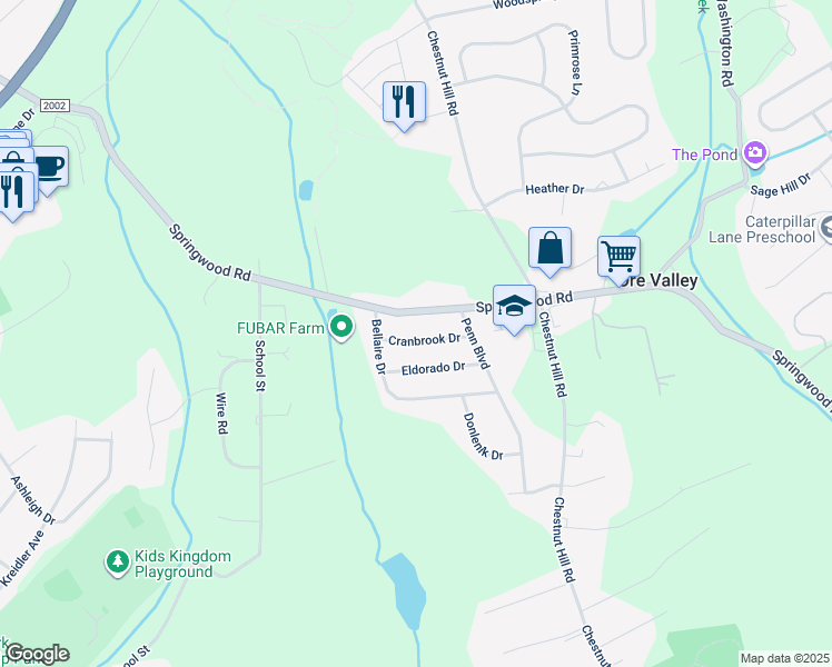 map of restaurants, bars, coffee shops, grocery stores, and more near 2525 Cranbrook Drive in York