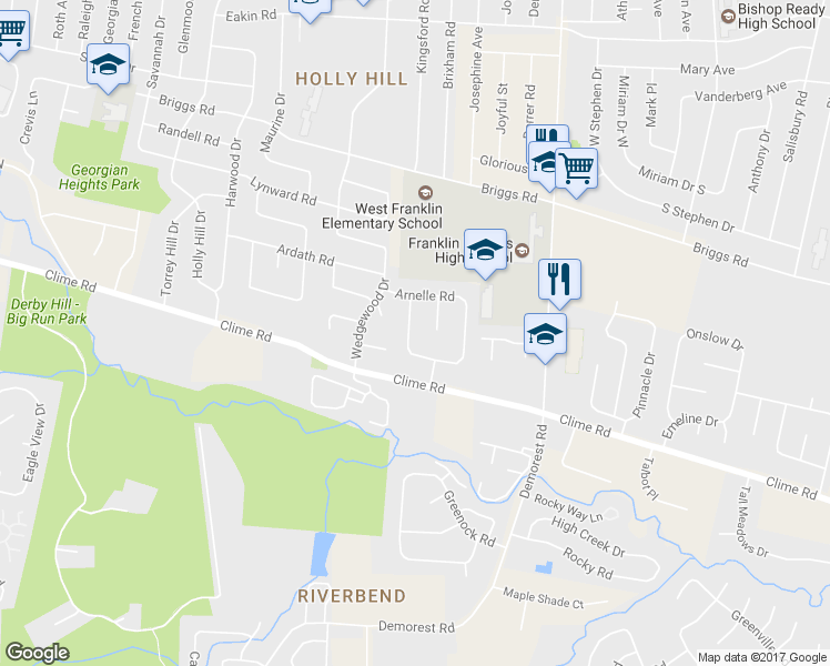 map of restaurants, bars, coffee shops, grocery stores, and more near 1150 Mccarley Drive West in Columbus