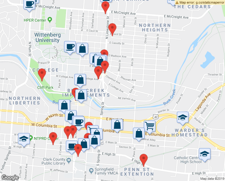 map of restaurants, bars, coffee shops, grocery stores, and more near 304 Mount Vernon Avenue in Springfield