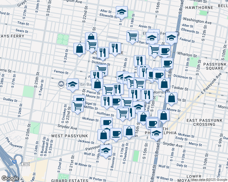 map of restaurants, bars, coffee shops, grocery stores, and more near 1709 Dorrance Street in Philadelphia