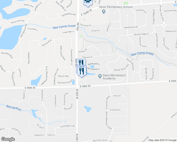 map of restaurants, bars, coffee shops, grocery stores, and more near 13855 Rue Charlot Lane in McCordsville
