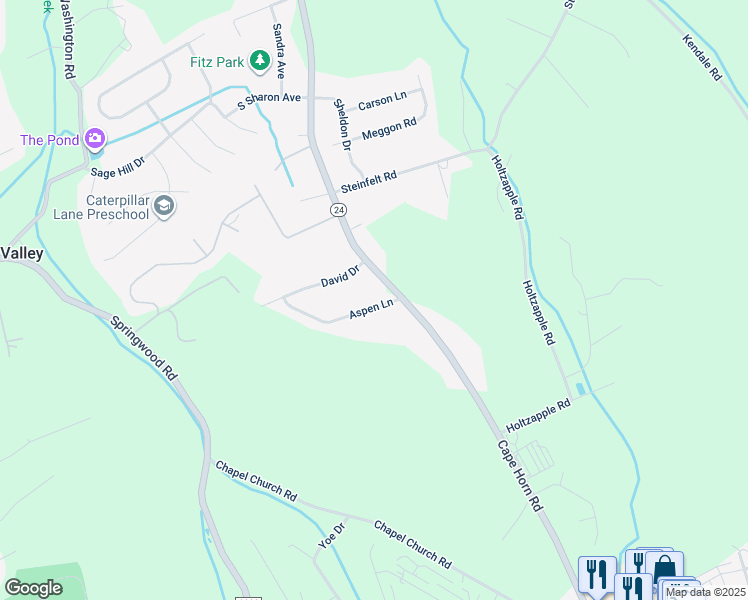 map of restaurants, bars, coffee shops, grocery stores, and more near 933 Aspen Lane in Red Lion