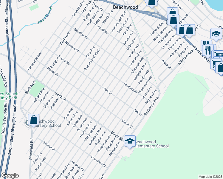 map of restaurants, bars, coffee shops, grocery stores, and more near 1052 Windward Ave in Beachwood