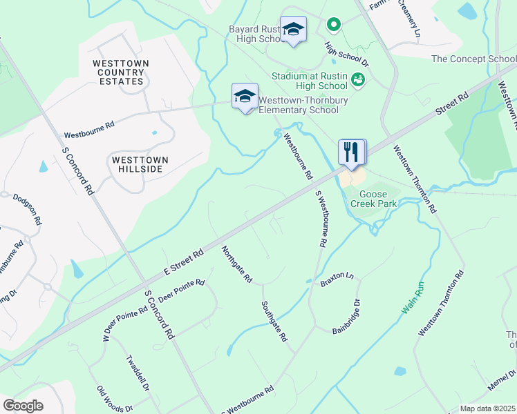map of restaurants, bars, coffee shops, grocery stores, and more near 707 Street Road in West Chester