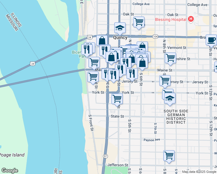 map of restaurants, bars, coffee shops, grocery stores, and more near 55 Gardner Expressway in Quincy