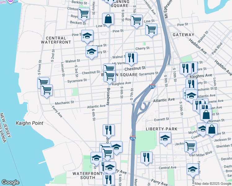 map of restaurants, bars, coffee shops, grocery stores, and more near 518 Liberty Street in Camden