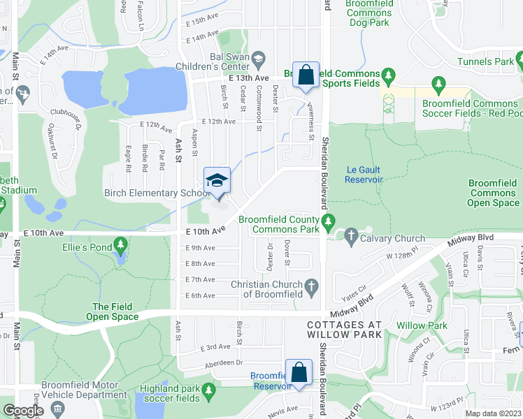 map of restaurants, bars, coffee shops, grocery stores, and more near 1000 East 10th Avenue in Broomfield
