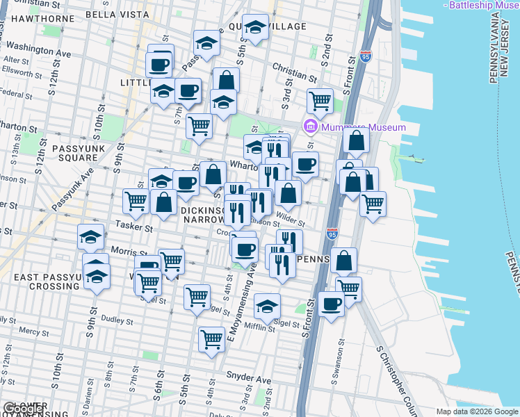 map of restaurants, bars, coffee shops, grocery stores, and more near in Philadelphia