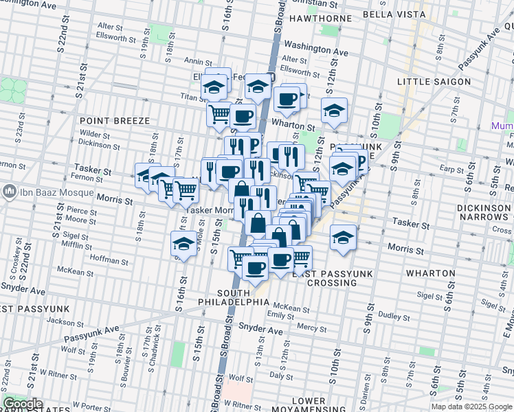 map of restaurants, bars, coffee shops, grocery stores, and more near in Philadelphia