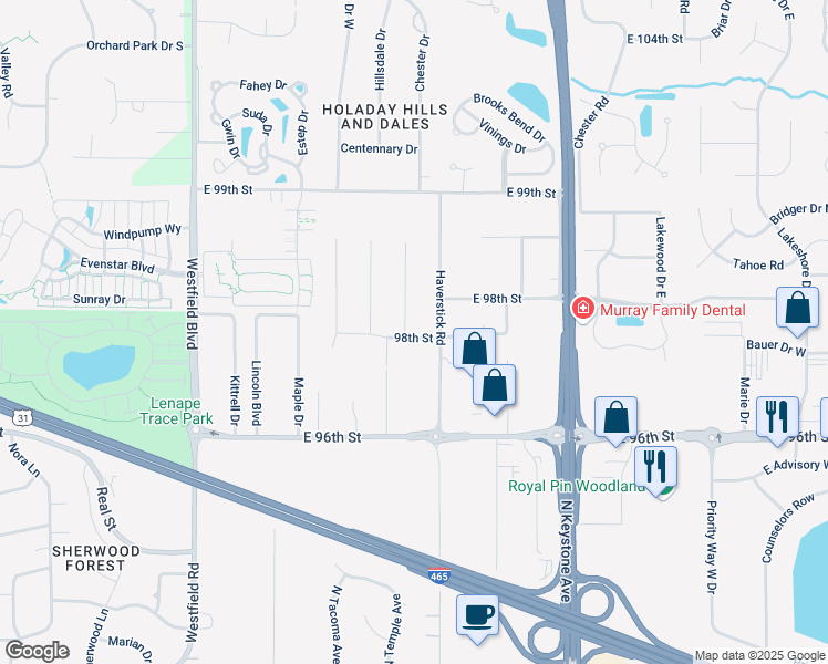 map of restaurants, bars, coffee shops, grocery stores, and more near 462 Pleasant Way West in Indianapolis