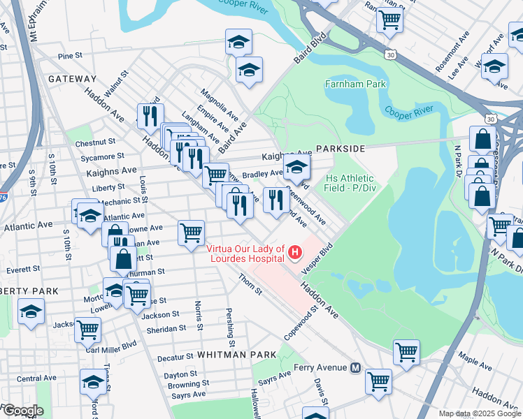 map of restaurants, bars, coffee shops, grocery stores, and more near 1465 Kenwood Avenue in Camden