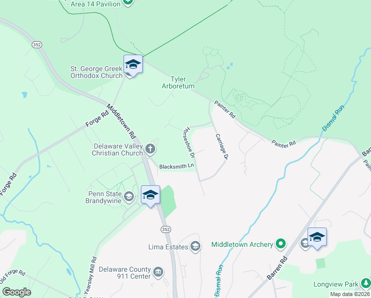 map of restaurants, bars, coffee shops, grocery stores, and more near 512 Horseshoe Drive in Media