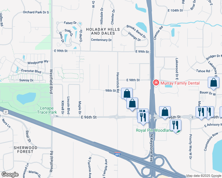 map of restaurants, bars, coffee shops, grocery stores, and more near 462 Pleasant Way West in Indianapolis