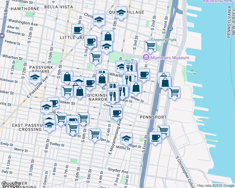 map of restaurants, bars, coffee shops, grocery stores, and more near 329 Wilder Street in Philadelphia