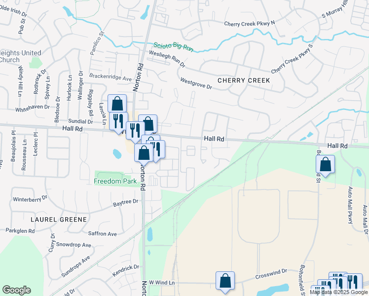 map of restaurants, bars, coffee shops, grocery stores, and more near 5440 Ashberry Village Court in Columbus