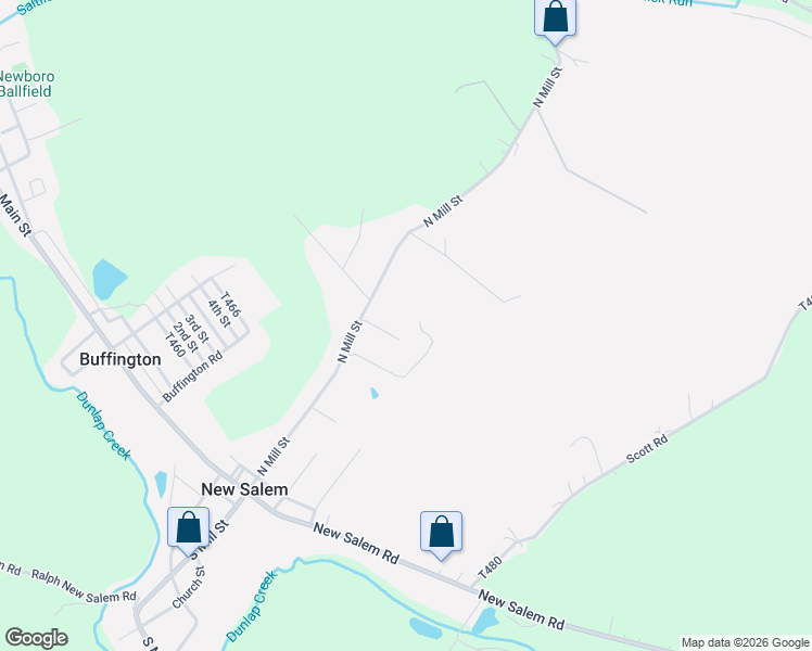 map of restaurants, bars, coffee shops, grocery stores, and more near 97 North Mill Street in Uniontown