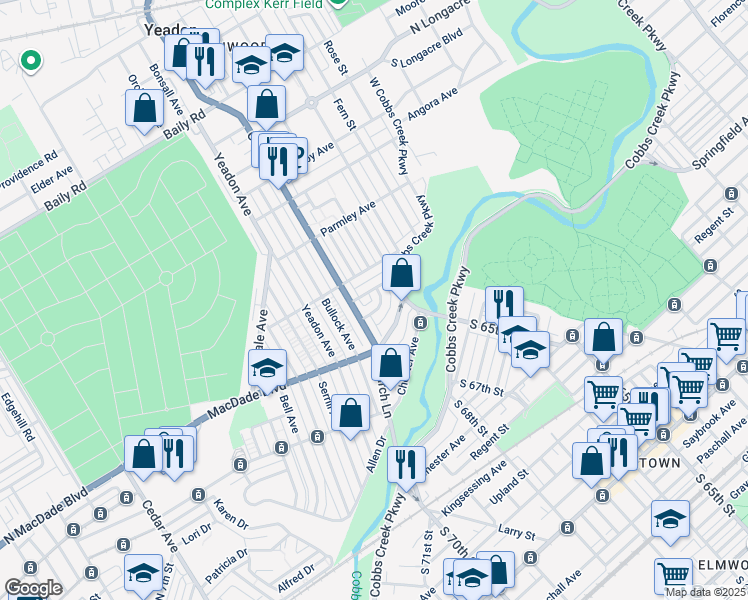map of restaurants, bars, coffee shops, grocery stores, and more near 815 Rader Avenue in Yeadon