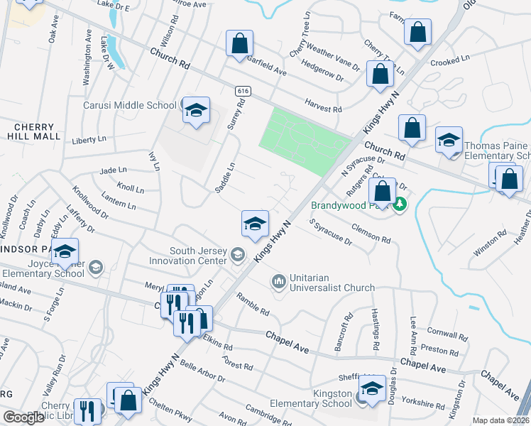 map of restaurants, bars, coffee shops, grocery stores, and more near 11 Greensward Lane in Cherry Hill